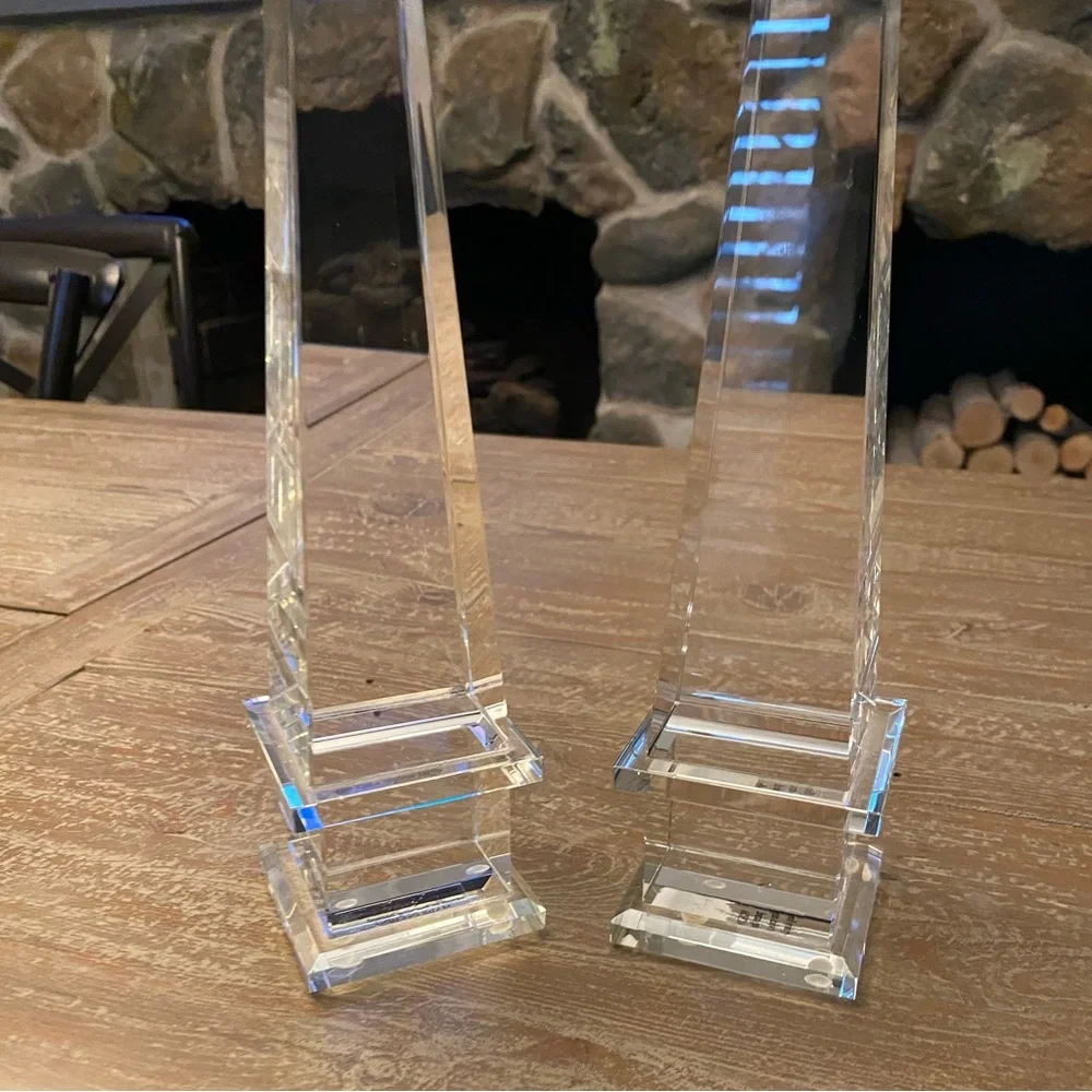 RESTORATION HARDWARE Crystal Clear Glass Obelisk A Pair
